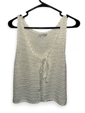 Cream Crochet Tank with Front Tie